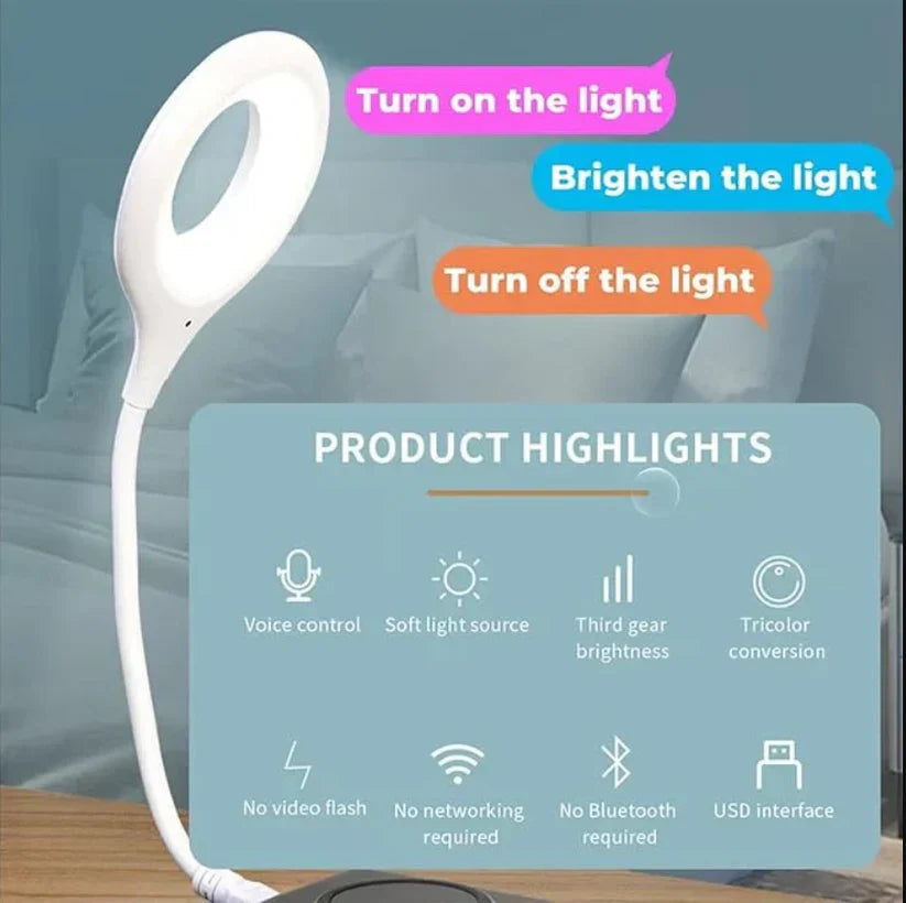 USB Reading Light Voice Control Lamp Voice Activated Lamp Smart Voice Small Table Lamp for Home Learning and Office