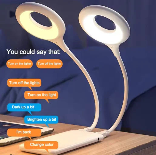 USB Reading Light Voice Control Lamp Voice Activated Lamp Smart Voice Small Table Lamp for Home Learning and Office