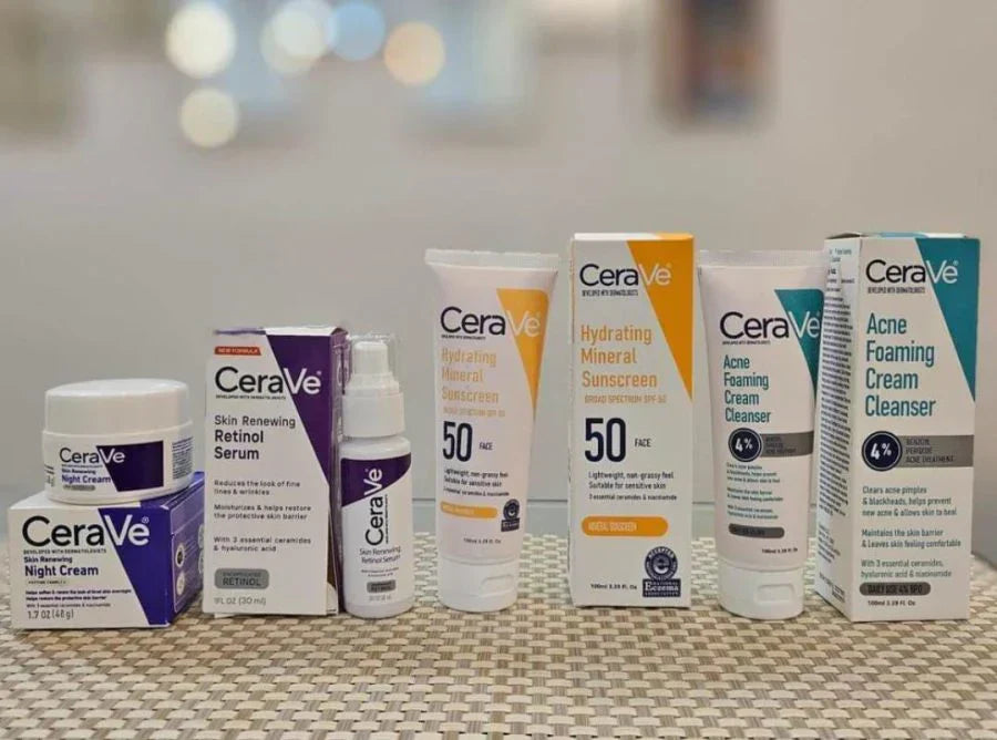Cerave 4-in-1 Skincare Kit β Night Cream, Sunblock, Cleanser & Serum for Radiant Skin | Free Delivery