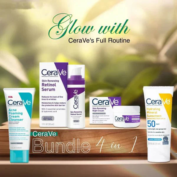 Cerave 4-in-1 Skincare Kit β Night Cream, Sunblock, Cleanser & Serum for Radiant Skin | Free Delivery