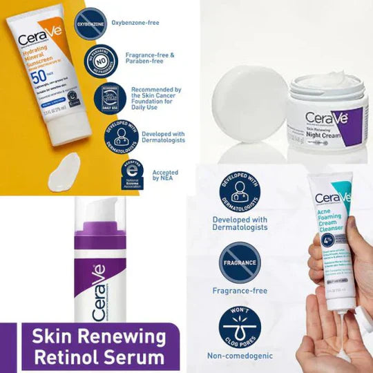 Cerave 4-in-1 Skincare Kit β Night Cream, Sunblock, Cleanser & Serum for Radiant Skin | Free Delivery