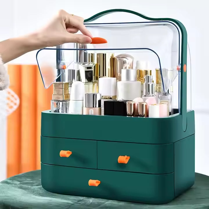 Acrylic Double Door Makeup & Cosmetic Organizer – Stylish, Dustproof & Spacious Storage Solution
