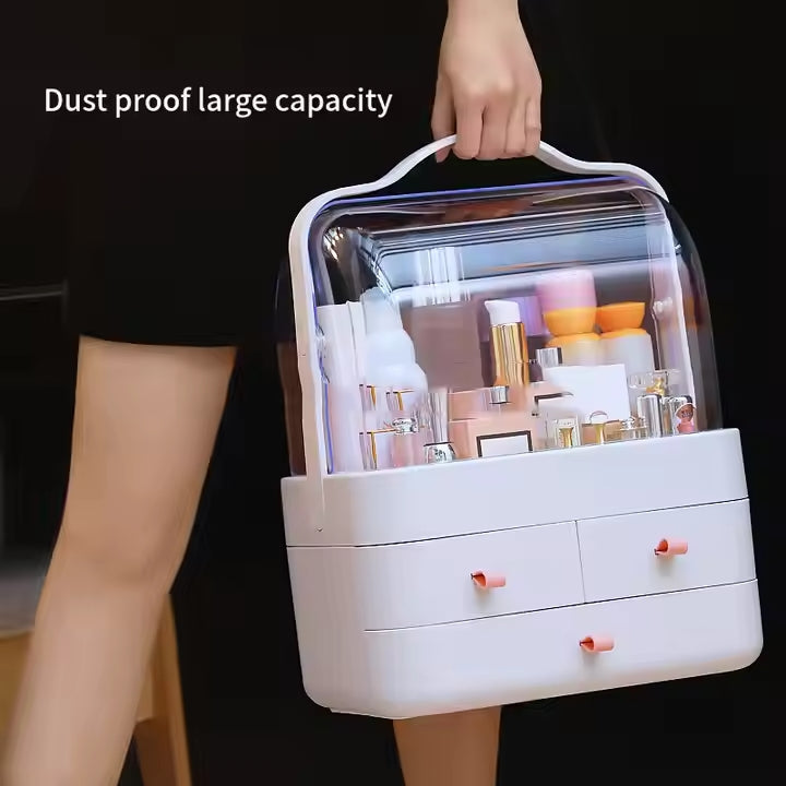 Acrylic Double Door Makeup & Cosmetic Organizer – Stylish, Dustproof & Spacious Storage Solution