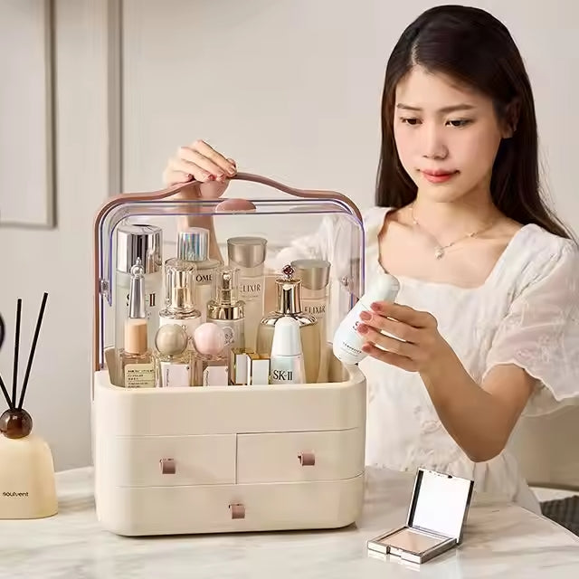 Acrylic Double Door Makeup & Cosmetic Organizer – Stylish, Dustproof & Spacious Storage Solution