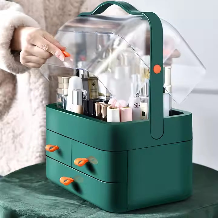 Acrylic Double Door Makeup & Cosmetic Organizer – Stylish, Dustproof & Spacious Storage Solution