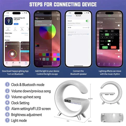 G-Type Wireless Rechargeable LED Table Lamp & Mobile Charger with Bluetooth Speaker - Multifunctional Colorful Lighting
