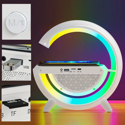 G-Type Wireless Rechargeable LED Table Lamp & Mobile Charger with Bluetooth Speaker - Multifunctional Colorful Lighting