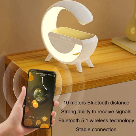 G-Type Wireless Rechargeable LED Table Lamp & Mobile Charger with Bluetooth Speaker - Multifunctional Colorful Lighting