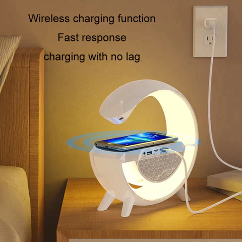 G-Type Wireless Rechargeable LED Table Lamp & Mobile Charger with Bluetooth Speaker - Multifunctional Colorful Lighting
