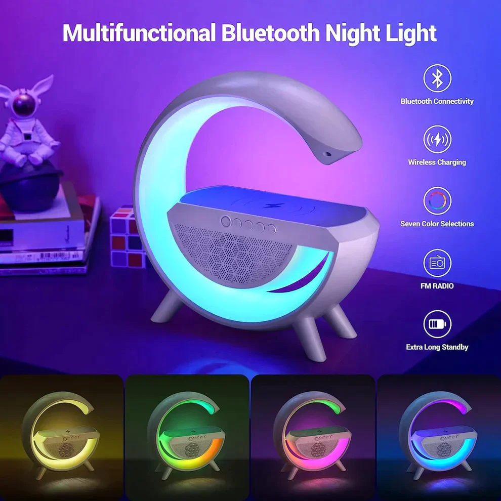 G-Type Wireless Rechargeable LED Table Lamp & Mobile Charger with Bluetooth Speaker - Multifunctional Colorful Lighting