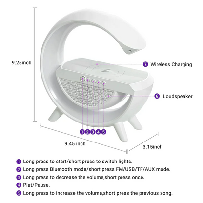 G-Type Wireless Rechargeable LED Table Lamp & Mobile Charger with Bluetooth Speaker - Multifunctional Colorful Lighting